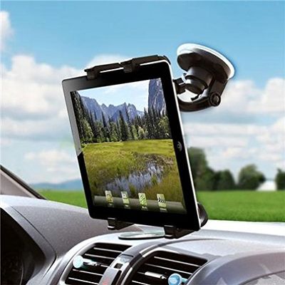 Car Mount Tablet Holder Windshield Swivel Cradle Window Dock Suction Black Muti Angle Rotation for iPad 4, Air, 2, Mini, 2, 3, 4, Pro 9.7 - LG G Pad 10.1 7.0 8.0 8.3 F 8.0 - Verizon Ellipsis 7, 8