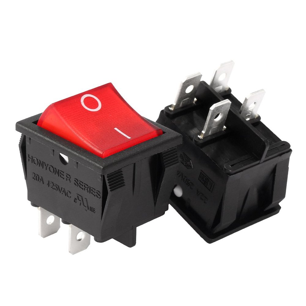 uxcell 2Pcs AC 20A/125V 22A/250V DPST 4 Pin On Off Button Red Backlit Light