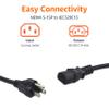 Amazon Basics PC Power Cord, 12 feet, Replacement AC Power Cord for Computer, Monitor, TV, Printer, 3 Prong, 18 AWG, 125 Volts, Black view 3