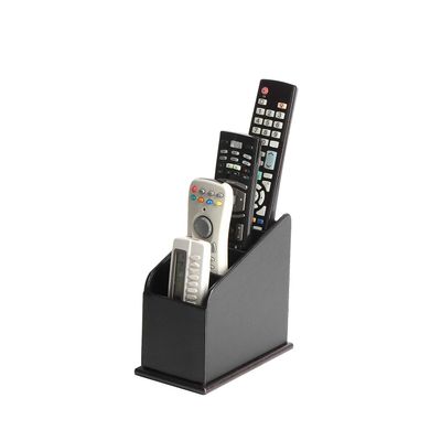 JACKCUBE DESIGN 4 Compartments Black Leather Remote Control Organizer Holder, Controller TV Guide, Media Storage Box  :MK292A