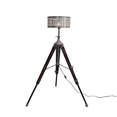 Thor Brand Modern Designer Wood Tripod Floor Stand Lamp with Matel Shade Chrome Finish Rustic Vintage Home Decor Gifts