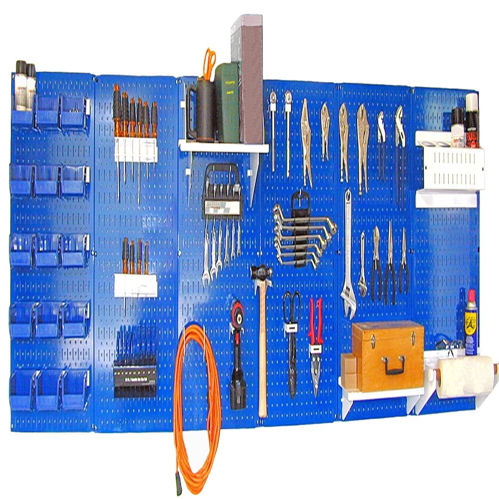 Wall Control 30-WRK-800BUW Master Workbench Metal Pegboard Tool Organizer,Blue/White