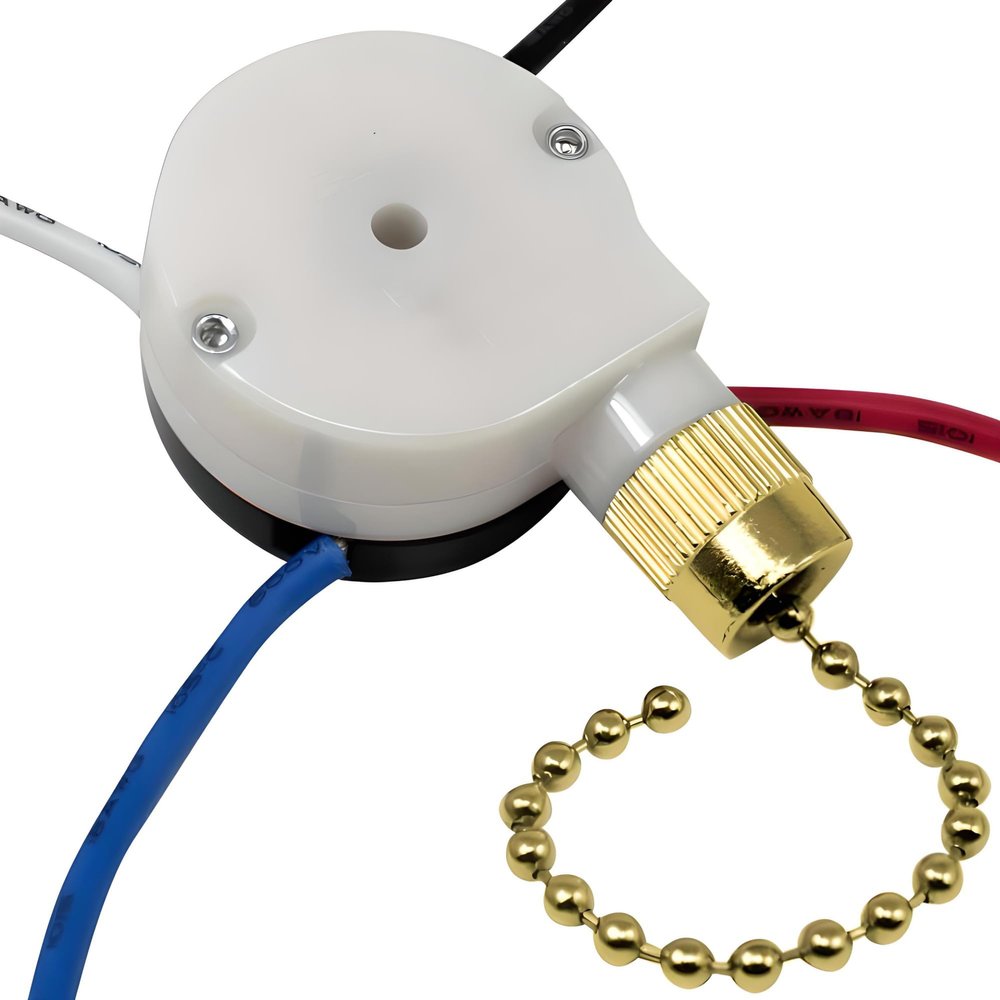 ZE-208S ZH E89885 Pull Chain Ceiling Fan Switch Repair Kit Replacement 3 Speed 4 Wire 3 Way 4 Position Rotary Motor Controller 3A 250VAC 6A 125VAC for Ceiling Fans, Floor Fans, Appliances - Brass