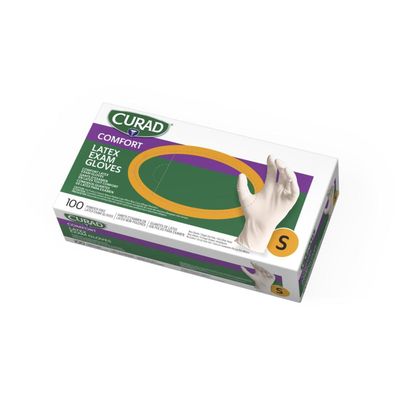 CURAD Comfort Disposable Medical Latex Gloves, Powder-Free, Textured, Small Size - Premium Quality for Healthcare Professionals, 100 Count