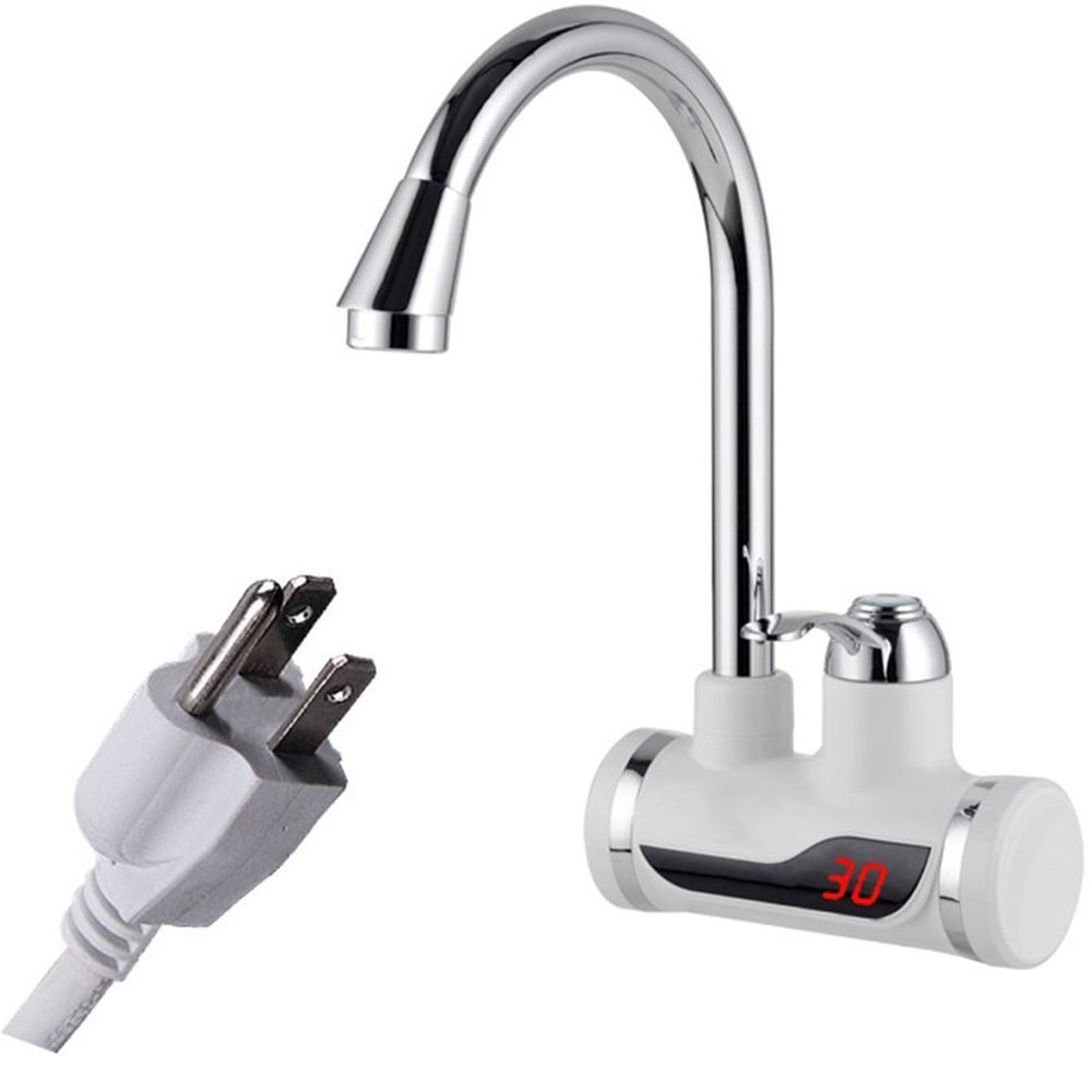 TINTON LIFE Rotatable Bathroom Kitchen Heating Tap Water Faucet 110V Tankless Electric Hot Water Heater Faucet with LED Digital Display (Big Lateral Inflow)