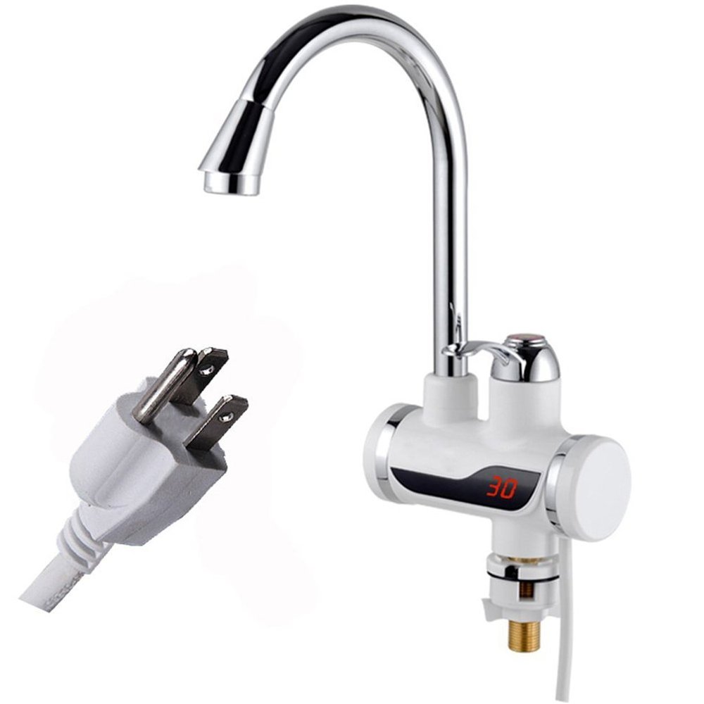 TINTON LIFE Rotatable Bathroom Kitchen Heating Tap Water Faucet 110V Tankless Electric Hot Water Heater Faucet with LED Digital Display (Big Below Inflow)