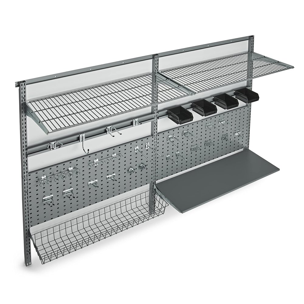Triton Products 1740 Storability LocBoard Wall Mount Storage System 66-Inch L by 63-Inch H with 2 LocBoards, LocHook Assort, 2 Wire Shelves, Steel Shelf with Mounting Hardware