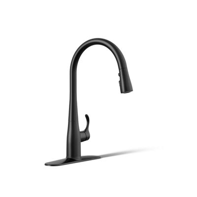 KOHLER 596-BL Simplice Kitchen Sink Faucets with Pull Down Sprayer, 3-Spray Design, Matte Black Kitchen Faucets, High Arch