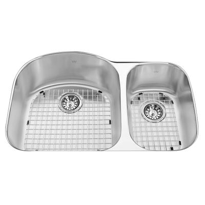 Kindred KSDCRU/9 Undermount Double Bowl Stainless Steel Kitchen Sink, Silk