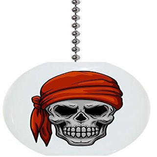 Skull with Orange Doo Rag Solid Ceramic Fan Pull