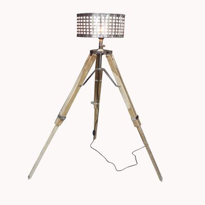 THOR INSTRUMENTS Retro Natural Wood Art Deco Tripod Floor Lamp with Chrome Shade Home Decor Rustic Vintage Home Decor Gifts