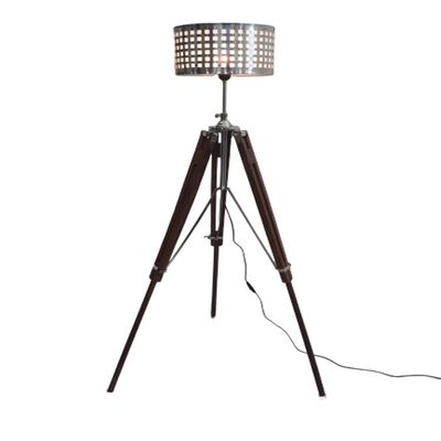 Thor Unique Lamps Wood Metal Tripod Floor Lamp with Matel Shade Silver Rustic Vintage Home Decor Gifts