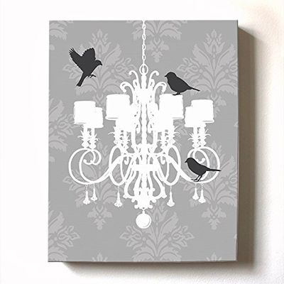 Modern Paris Shabby Chic Chandelier - Paisley & Lovebirds Stretched Canvas Nursery Decor - Wall Art that Makes a Memorable Baby Gift - Wooden Frame Construction - Ready to Hang 10X12