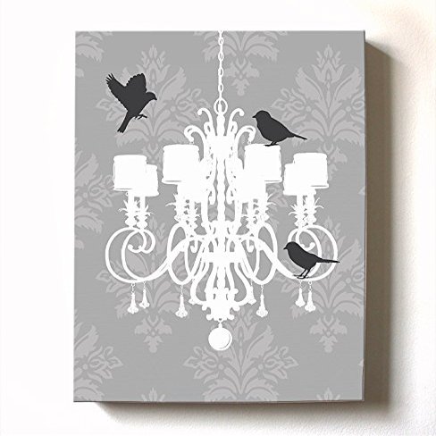 Modern Paris Shabby Chic Chandelier - Paisley & Lovebirds Stretched Canvas Nursery Decor - Wall Art that Makes a Memorable Baby Gift - Wooden Frame Construction - Ready to Hang 10X12
