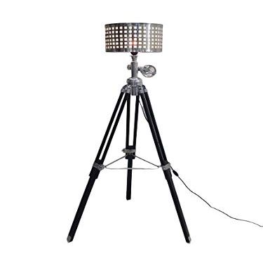 THOR INSTRUMENTS Surveyor Black Nautical Wooden Tripod Floor Lighting Lamp with Chrome Lamp Shade Home Decor Best Gift Rustic Vintage Home Decor Gifts