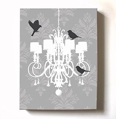 Modern Paris Shabby Chic Chandelier - Paisley & Lovebirds Stretched Canvas Nursery Decor - Wall Art that Makes a Memorable Baby Gift - Wooden Frame Construction - Ready to Hang 12X16