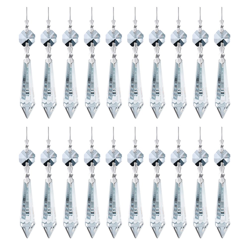 20 Pcs 55mm Clear Crystal Icicle Prisms Chandelier Hanging Lamp Decor