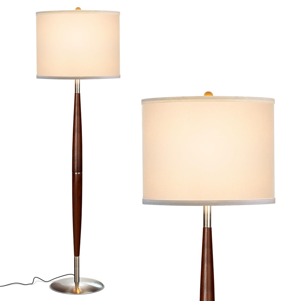 Brightech Lucas LED Floor Lamp, Modern Light for Living Rooms & Offices, Great Living Room Dcor with Drum Shade & Handsome Wood Finish, Bohemian Standing Lamp for Bedroom Reading