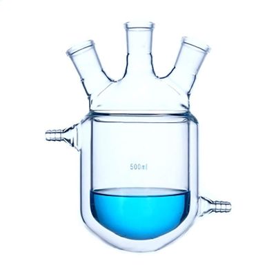 Three Necks Glass Jacketed Flask Reactor Vessel Double Layer Flask Beaker Round Bottom (500ml 29/24/24)