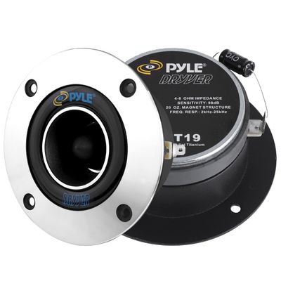 Pyle Pro 1 Inch Car Audio Tweeters, 300 Watt Power, 2kHz-25kHz Frequency Range, 4-8 Ohm Impedance, Kapton Voice Coil, Aluminum Bullet Horn, Mylar Capacitor, Rugged Structure, Easy Installation