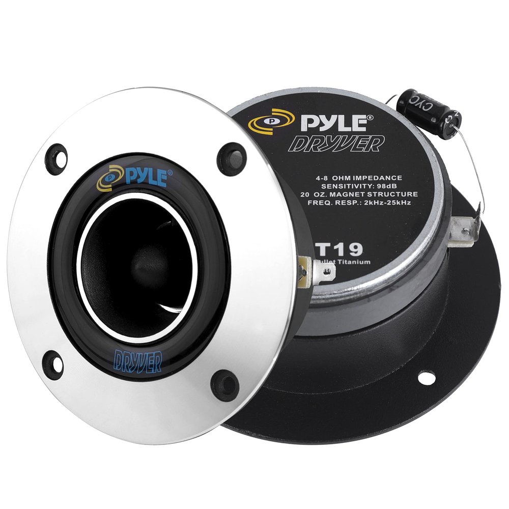 Pyle Pro 1 Inch Car Audio Tweeters, 300 Watt Power, 2kHz-25kHz Frequency Range, 4-8 Ohm Impedance, Kapton Voice Coil, Aluminum Bullet Horn, Mylar Capacitor, Rugged Structure, Easy Installation