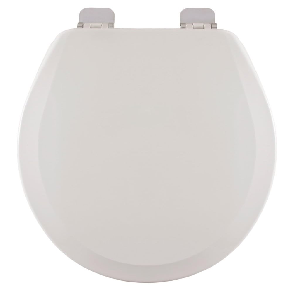 Centoco Wooden Toilet Seat Round, Closed Front with Cover, Residential, Chrome Hinge, Made in the USA, 700CH-001, White