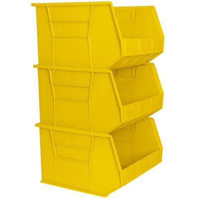 Akro-Mils 30270 AkroBins Plastic Hanging Stackable Storage Organizer Bin, 18-Inch x 16-Inch x 11-Inch, Yellow, 3-Pack