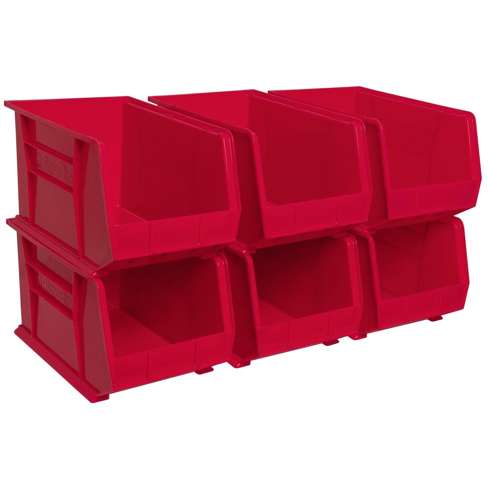 Akro-Mils 30260 AkroBins Plastic Storage Bins, 18"x11"x10", Red, 6-Pack