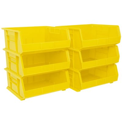 Akro-Mils 30250 AkroBins Plastic Storage Bin Hanging Stacking Containers, (15-Inch x 16-Inch x 7-Inch), Yellow, (6-Pack)