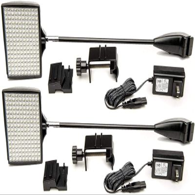 HitLights LED Trade Show Lights, 2 Packs LED Display 12V DC Lights, Pop-Up Halogen Replacement, Includes UL Power Supply and Mounting Hardware (C-Clamp-Black)