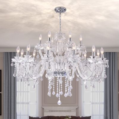Maxax 18 Lights Crystal Chandelier, Modern Pendant Light Fixture Hanging Raindrop, Chain Adjustable Ceiling Lighting, E12 Base, for Dining Room Hallway Kitchen, Chrome