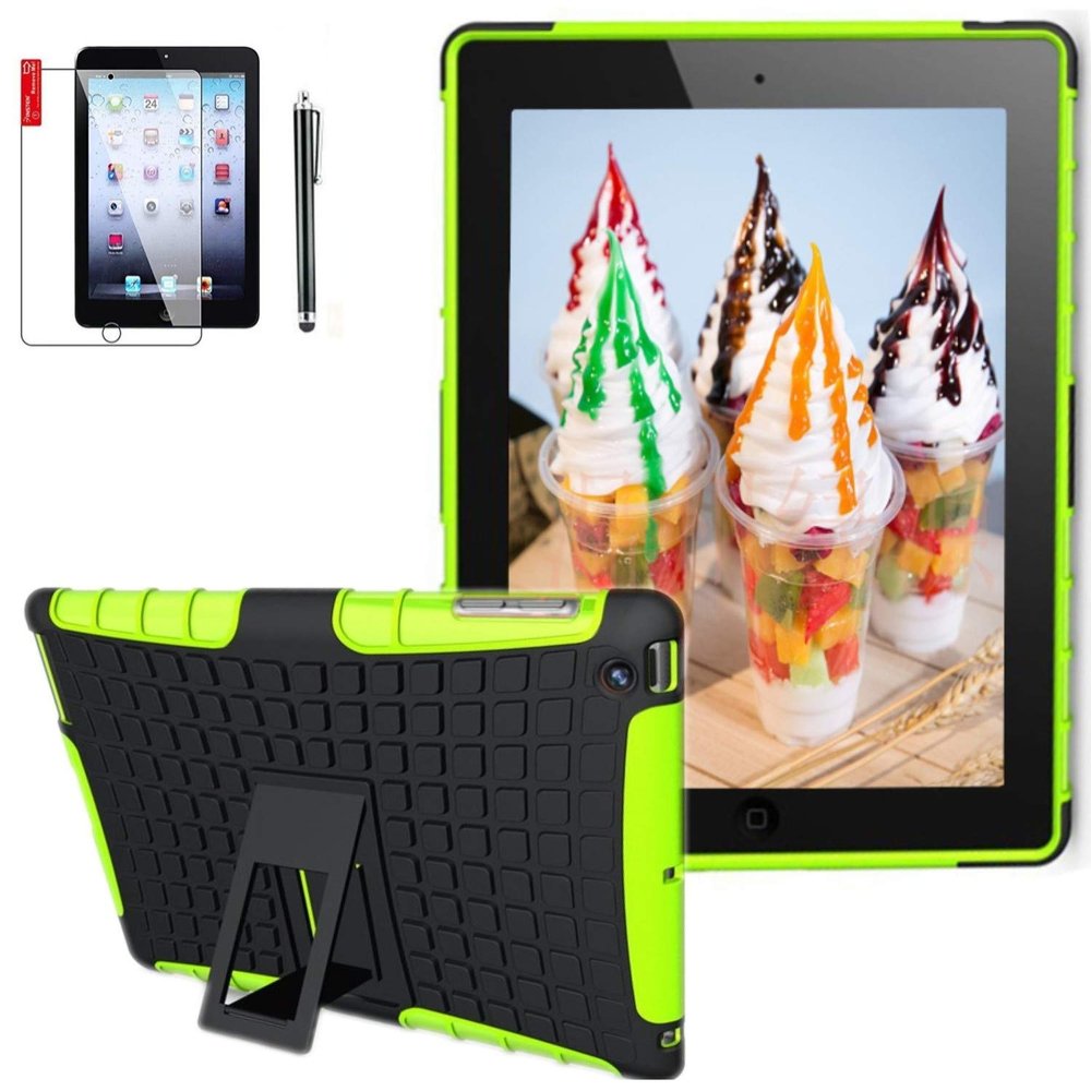 Case for Ipad 4th 3rd 2nd Generation 9.7 inch case Cover (Old Model) md510ll/A MC769ll /A Mc979ll /A Mc705ll /A A1458 A1430 A1416 2In1 TPU PC Design Cover (Green)