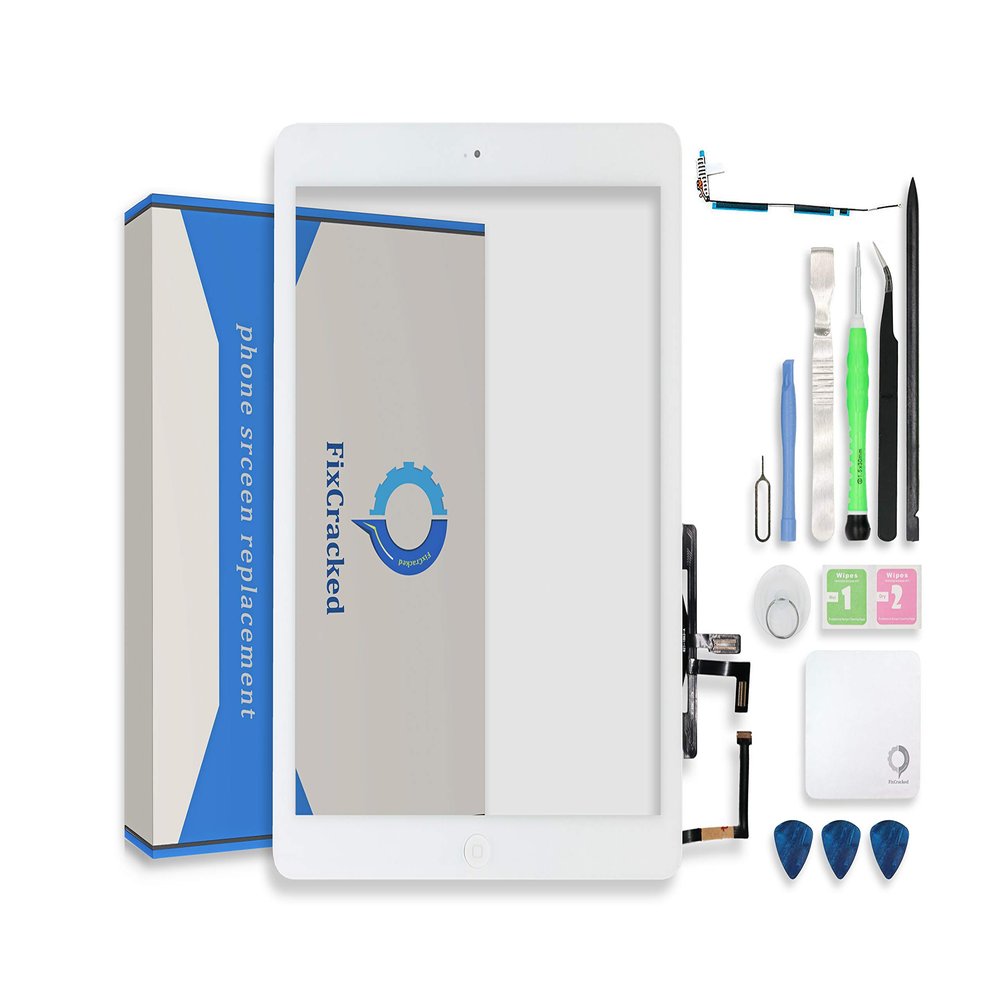 Fixcracked for Touch Screen Replacement Parts Digitizer Glass Assembly Ipad Air 1st + WiFi Antenna Cable and Professional Tool Kit (White)