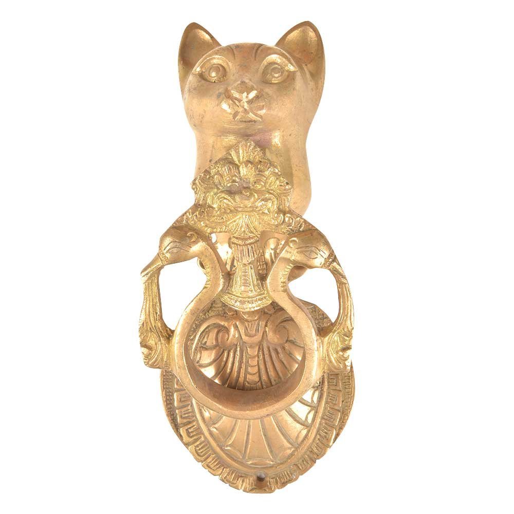 IndianShelf 1 Piece Cat with Peacocks Multicolor Brass Door Knocker