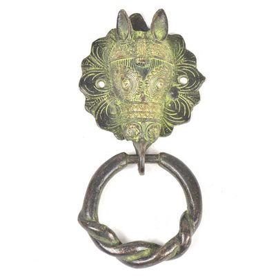 IndianShelf 1 Piece Multicolor Patina Horse Brass Door Knocker