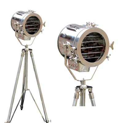 THOR INSTRUMENTS Nautical Spot Light Steel Searchlight Studio Floor Lamp Tripod Chrome & Silver Finish Rustic Vintage Home Decor Gifts