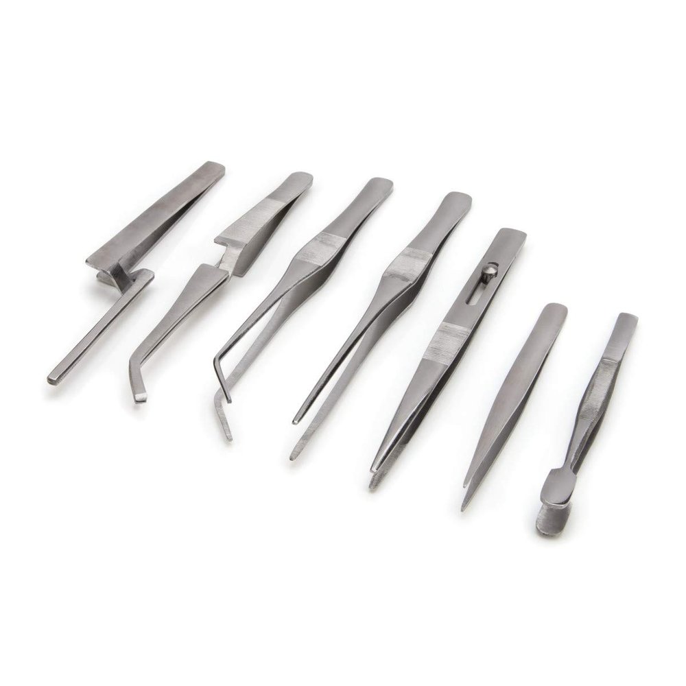 Steelman 7-Piece Tweezer Variety Tool Set for Electronic Repairs, Jewelry Making, and Model Building, Stainless Steel, Includes Sharp, Angled, Blunt, and Offset Tips, Storage Case Included