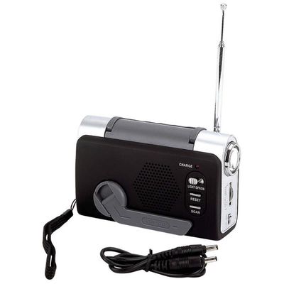 BF Systems ELCRANK3 Mitaki-Japan Wind-Up FM/Weather Radio/LED Flashlight [Misc], Black/Silver