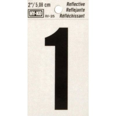 Hy-Ko RV-25/1 Vinyl Self-Stick Reflective Number, 2", Black