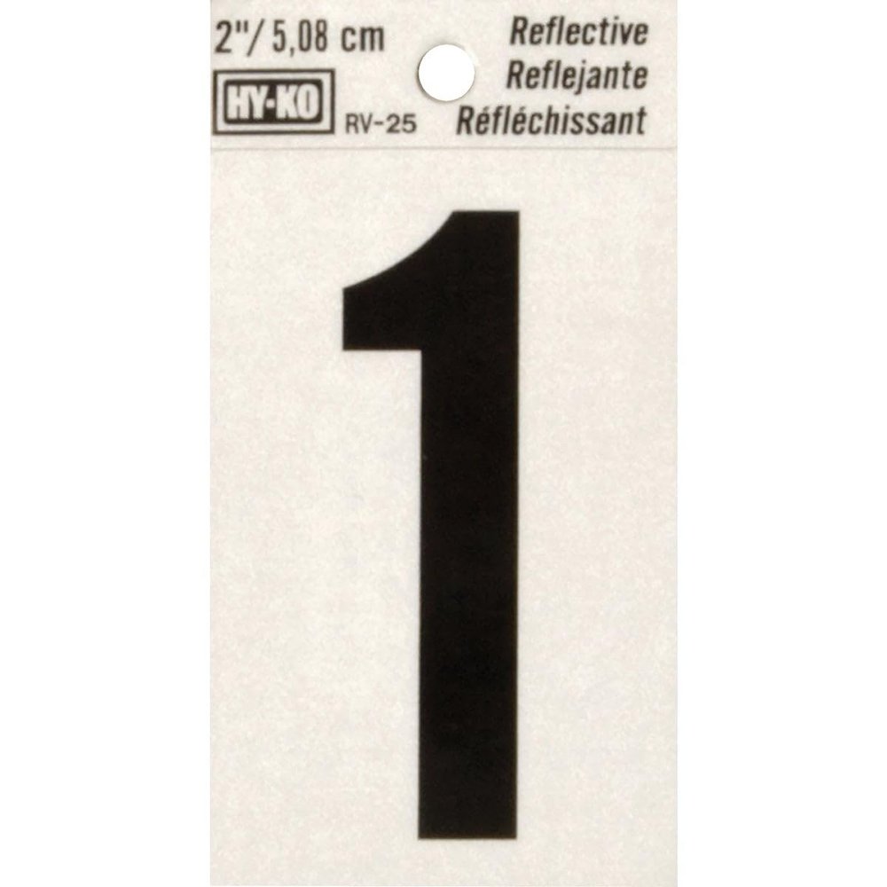 Hy-Ko RV-25/1 Vinyl Self-Stick Reflective Number, 2", Black