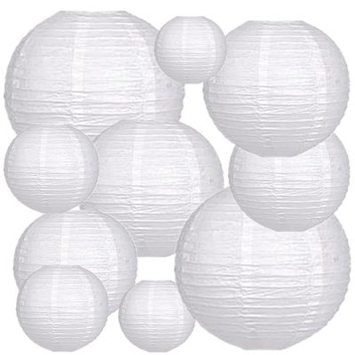 Kinteshun Folding Round Paper Lantern Reusable Chinese/Japanese Style Hanging Ornament Lamp Cover for Garden Birthday Party Decoration Supplies(White,10pcs Assorted Sizes)