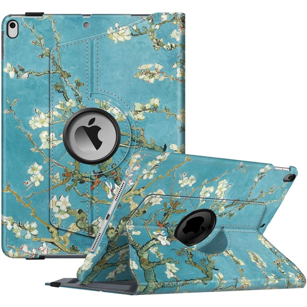 Fintie Rotating Case for iPad Air (3rd Gen) 10.5" 2019 / iPad Pro 10.5" 2017 with Built-in Pencil Holder - 360 Degree Rotating Stand Protective Cover, Auto Sleep/Wake (Blossom)