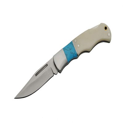 3.5" Blue Baby Faux Turquoise Pocket Folding Edc Knife Stainless Steel Blade Bone Handle