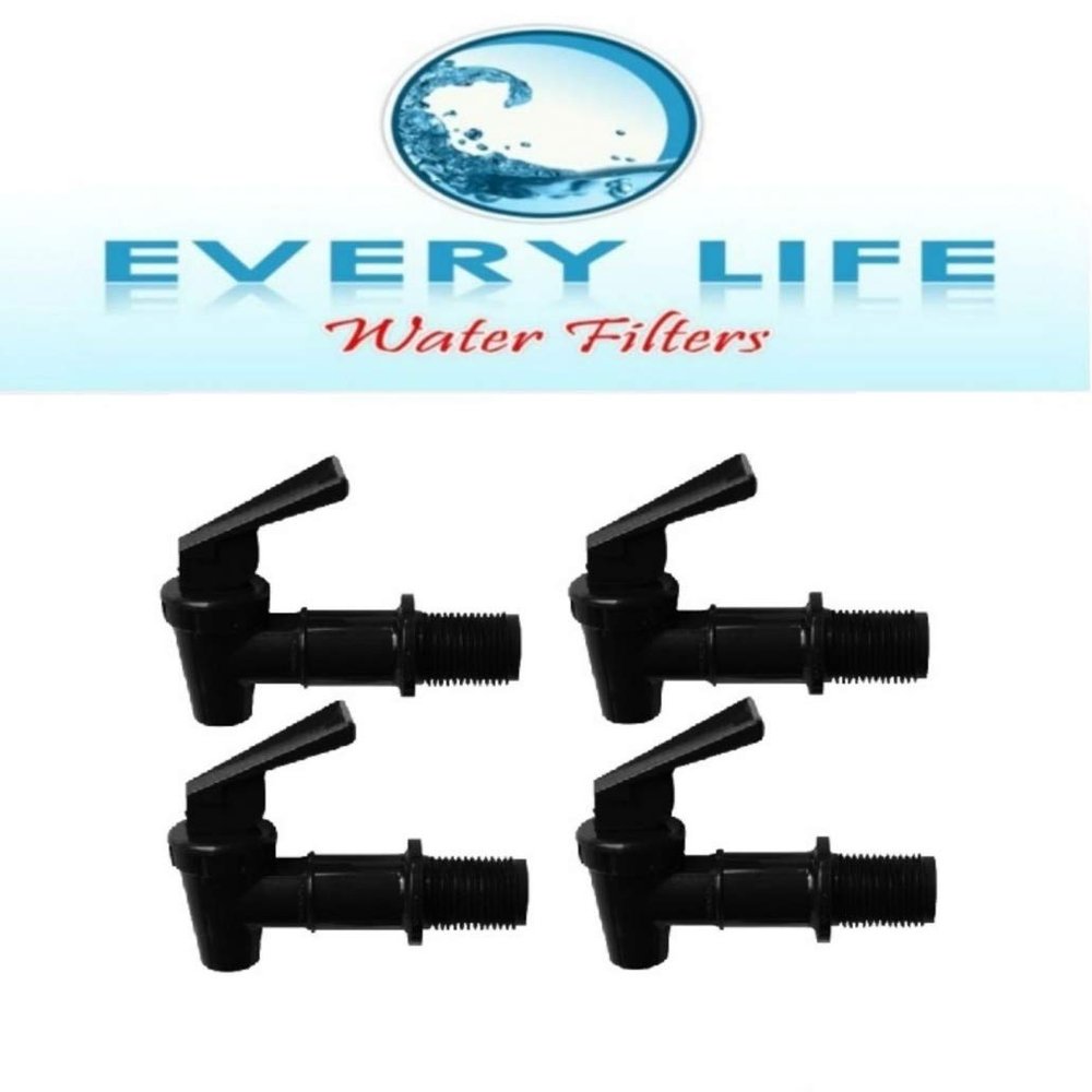 Black Spigot 4-pack, Faucet, Beverage Dispenser, Water Crock, Water Filter Bucket, Water Tap, Made for Gravity Feed with Washers and Nut by Every Life Water Filters