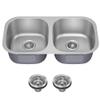 KRAUS Premier 32-inch Undermount 50/50 Double Bowl 18-Gauge Stainless Steel Kitchen Sink with Strainers (x2), KBU22 view 1