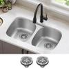 KRAUS Premier 32-inch Undermount 50/50 Double Bowl 18-Gauge Stainless Steel Kitchen Sink with Strainers (x2), KBU22 view 2