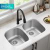 KRAUS Premier 32-inch Undermount 50/50 Double Bowl 18-Gauge Stainless Steel Kitchen Sink with Strainers (x2), KBU22 view 3