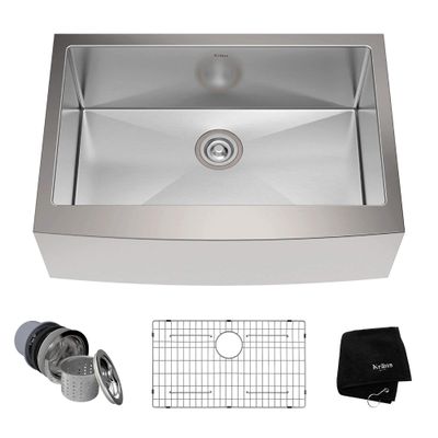 KRAUS Standart Pro 30-Inch Apron Front Farmhouse 16-Gauge Single Bowl Stainless Steel Kitchen Sink, KHF200-30