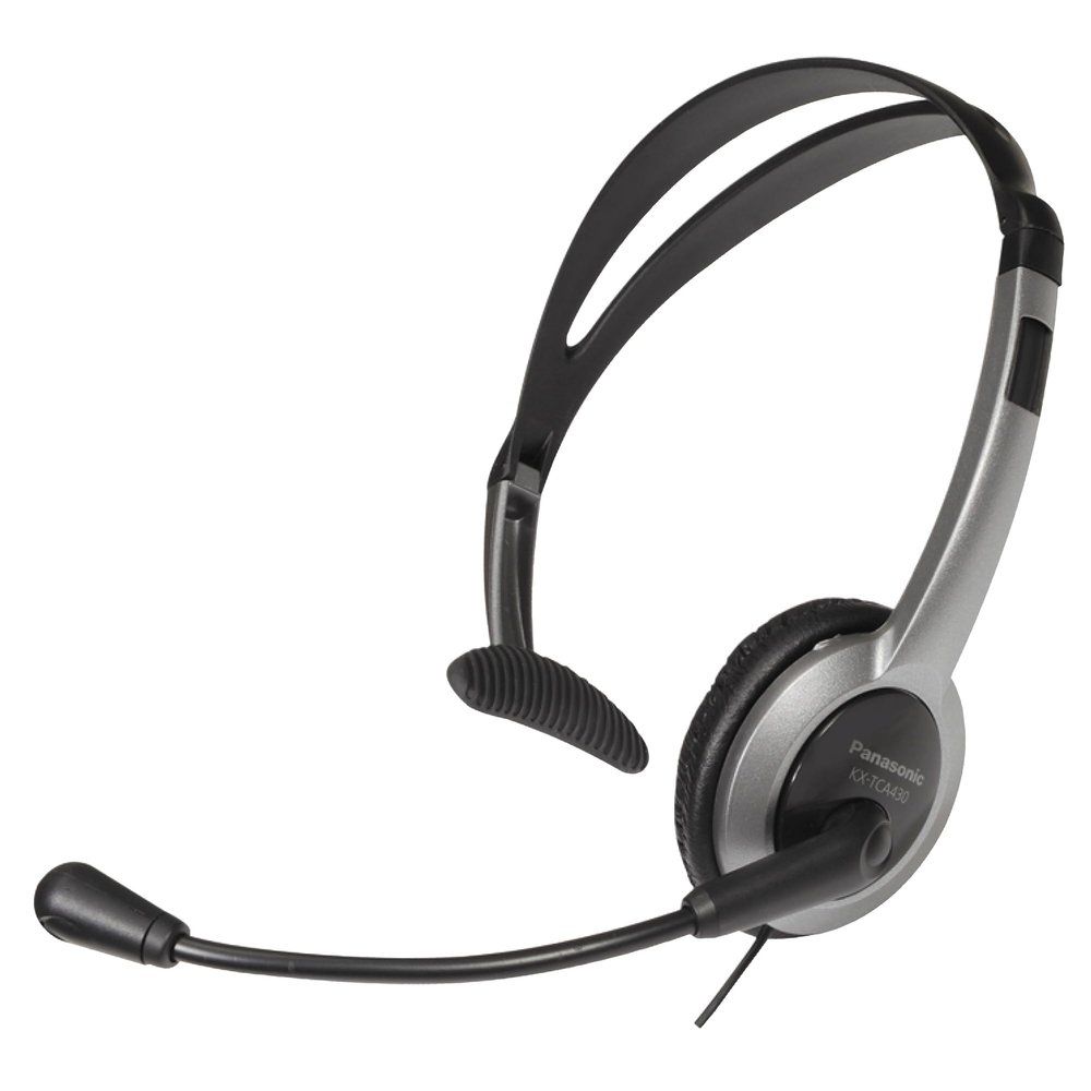Panasonic Comfort Fit Headset for TCA Series Cordless Landline Phones, Foldable Headset with Flexible Noise-Cancelling Microphone and Volume Control, 2.5 mm Plug, Grey/Silver KX-TCA430