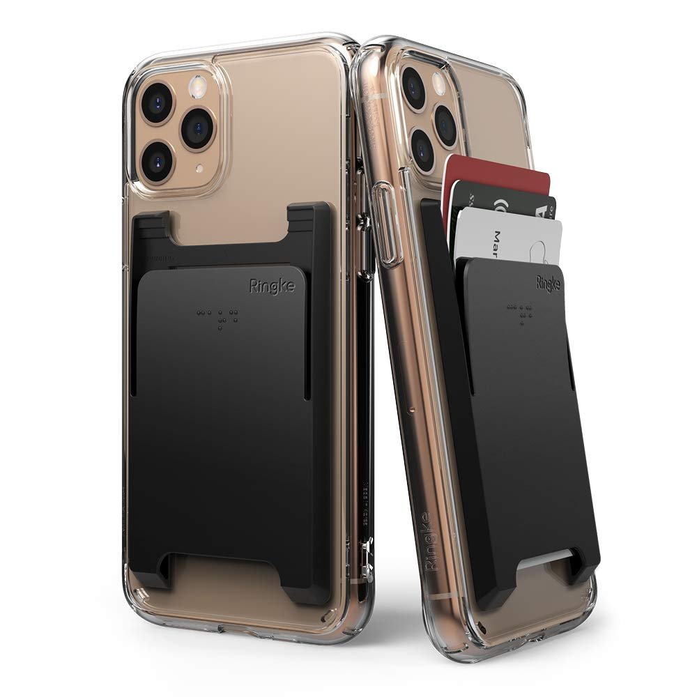 Ringke Slot Card Holder (2 Pack) Designed for Smartphones, Adhesive Stick On Wallet Case Minimalist Slim Hard Premium Credit Card Cash Sleeve - Black
